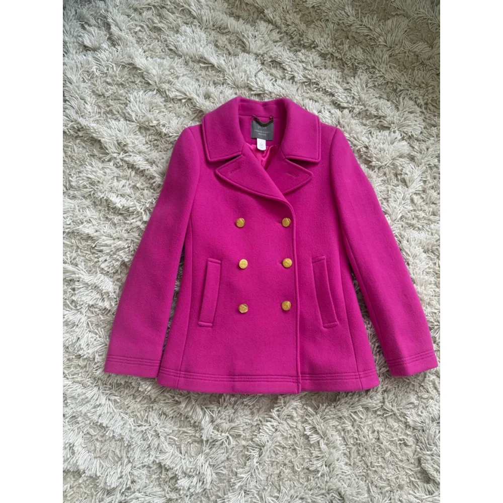 Women's J.Crew Pink Stadium Cloth Pea Coat Size 2 - Picture 1 of 9